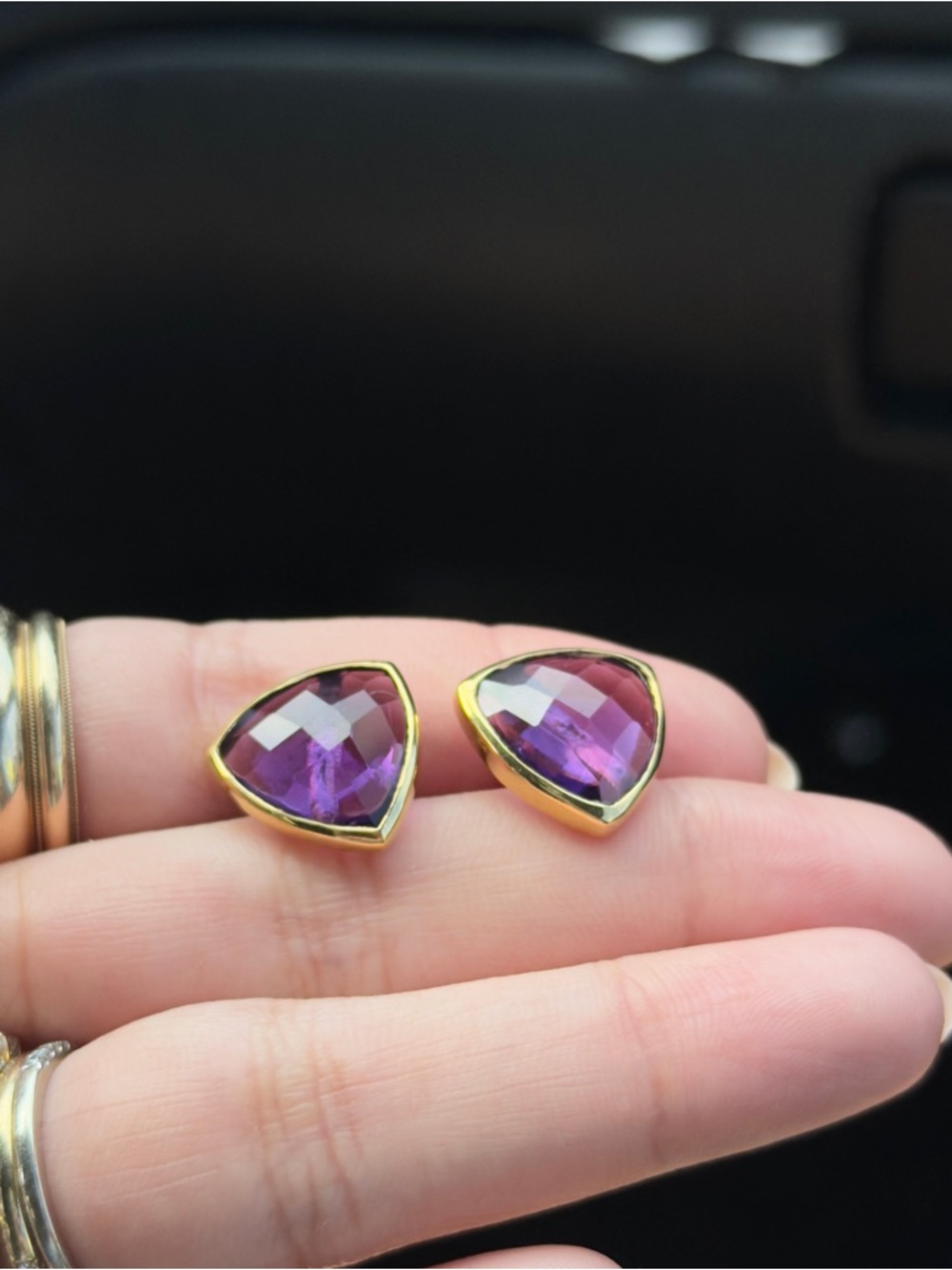 18k gold over Sterling silver 925 amethyst stone stud earrings